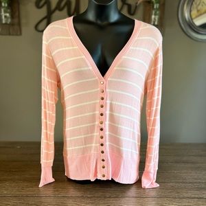 Pink and White Stripes Snap Button Cardigan